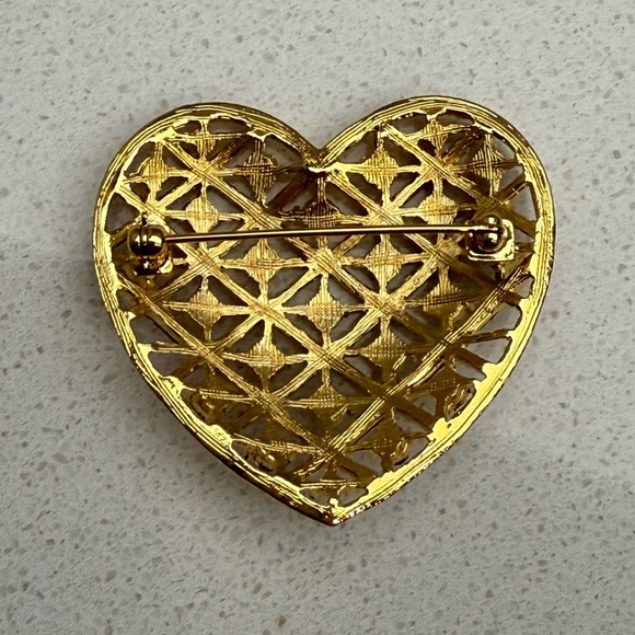 Vintage Gold Tone Heart Brooch with Rhinestones - Picture 3 of 9